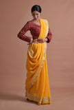 Yellow Color Cotton Linen Saree With Unstitched Blouse