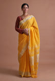 Yellow Color Cotton Linen Saree With Unstitched Blouse