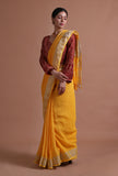 Yellow Color Cotton Linen Saree With Unstitched Blouse