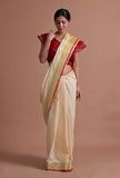 Off White Color Cotton Linen Saree With Unstitched Blouse