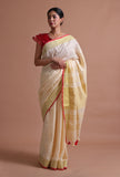 Off White Color Cotton Linen Saree With Unstitched Blouse