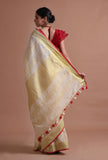 Off White Color Cotton Linen Saree With Unstitched Blouse