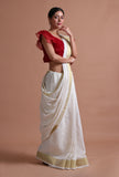 White Color Cotton Linen Saree With Unstitched Blouse