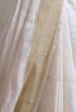 White Color Cotton Linen Saree With Unstitched Blouse