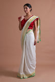 White Color Cotton Linen Saree With Unstitched Blouse