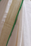 White Color Cotton Linen Saree With Unstitched Blouse