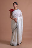 White Color Cotton Linen Saree With Unstitched Blouse