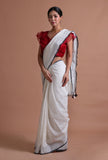 White Color Cotton Linen Saree With Unstitched Blouse