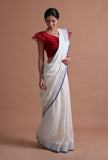 White & Blue Color Cotton Linen Saree With Unstitched Blouse