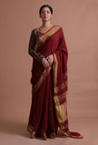 Maroon Color Cotton Linen Saree With Unstitched Blouse