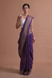 Dark Purple Color Cotton Linen Saree With Unstitched Blouse