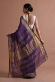 Dark Purple Color Cotton Linen Saree With Unstitched Blouse