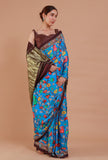 Blue & Brown Digital Print Modal Silk Saree