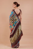 Blue & Brown Digital Print Modal Silk Saree