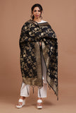 Black Color Semi Silk Dupatta With Zari Weaving