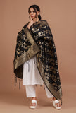 Black Color Semi Silk Dupatta With Zari Weaving