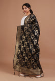 Black Color Semi Silk Dupatta With Zari Weaving