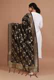 Black Color Semi Silk Dupatta With Zari Weaving