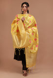 Yellow Color Semi Silk Dupatta With Zari Weaving