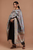 Grey Color Semi Silk Dupatta With Zari Weaving