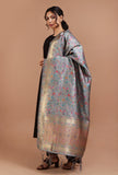 Grey Color Semi Silk Dupatta With Zari Weaving