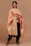 Peach Color Semi Silk Dupatta With Zari Weaving