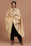 Light Ywlloe Color Semi Silk Dupatta With Zari Weaving