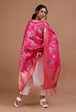 Pink Color Semi Silk Dupatta With Zari Weaving