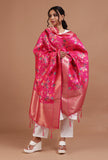 Pink Color Semi Silk Dupatta With Zari Weaving