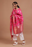 Pink Color Semi Silk Dupatta With Zari Weaving