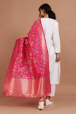 Pink Color Semi Silk Dupatta With Zari Weaving