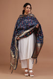 Navy Blue Color Semi Silk Dupatta With Zari Weaving