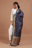 Navy Blue Color Semi Silk Dupatta With Zari Weaving