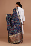 Navy Blue Color Semi Silk Dupatta With Zari Weaving