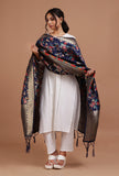 Navy Blue Color Semi Silk Dupatta With Zari Weaving