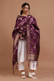 Purple Color Semi Silk Dupatta With Zari Weaving