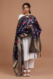 Navy Blue Color Semi Silk Dupatta With Zari Weaving