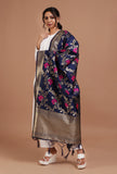 Navy Blue Color Semi Silk Dupatta With Zari Weaving