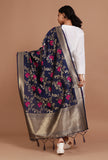 Navy Blue Color Semi Silk Dupatta With Zari Weaving