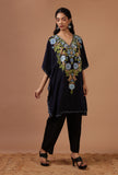 Navy Blue Cotton Crush Ari Embroidered Kaftan- Free Size