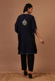 Navy Blue Cotton Crush Ari Embroidered Kaftan- Free Size