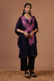 Purple Blue Cotton Crush Ari Embroidered Kaftan- Free Size