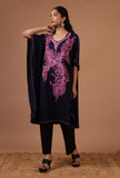 Purple Blue Cotton Crush Ari Embroidered Kaftan- Free Size