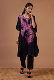 Purple Blue Cotton Crush Ari Embroidered Kaftan- Free Size