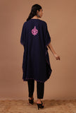 Purple Blue Cotton Crush Ari Embroidered Kaftan- Free Size