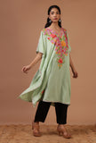 Yellowish Green Cotton Crush Ari Embroidered Kaftan- Free Size