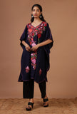 Bluish Purple Cotton Crush Ari Embroidered Kaftan- Free Size