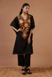 Black Cotton Crush Ari Embroidered Kaftan- Free Size