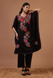 Black Cotton Crush Ari Embroidered Kaftan- Free Size