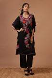 Black Cotton Crush Ari Embroidered Kaftan- Free Size